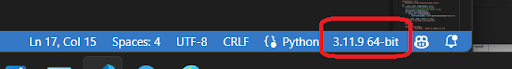 A preview of the Python version in the lower right corner of VS Code